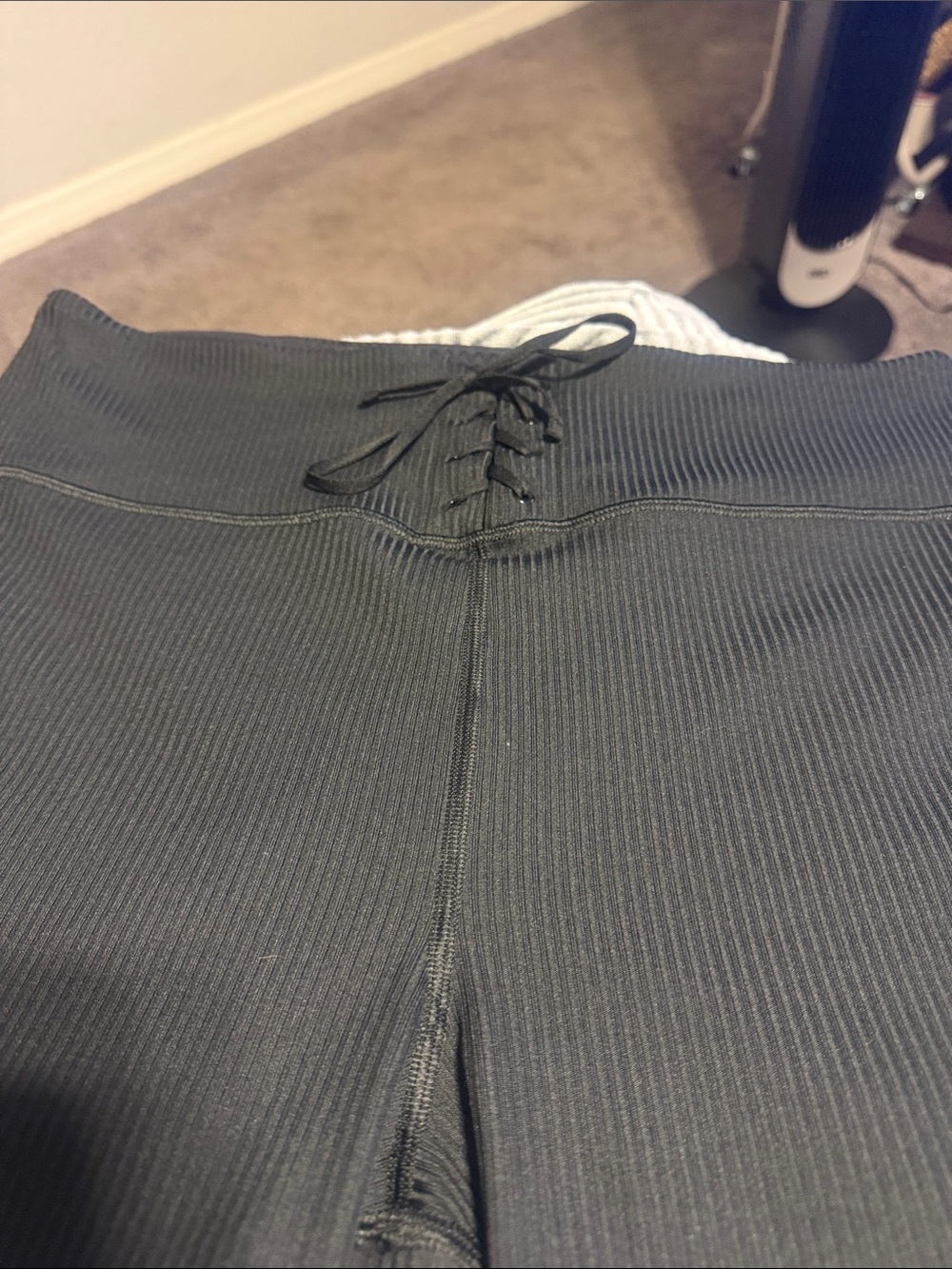 Victoria’s Secret Ribbed Bike Shorts Front Lace-Up Waist - Black
